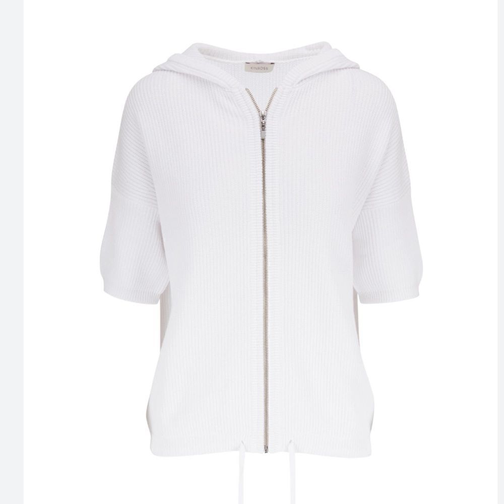 Kinross White Easy Rib Front Zip Hoodie